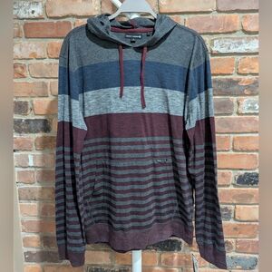 Men's Striped T-Shirt Hoodie - Grey, Blue, Burgundy (Red White & Blue). NWT